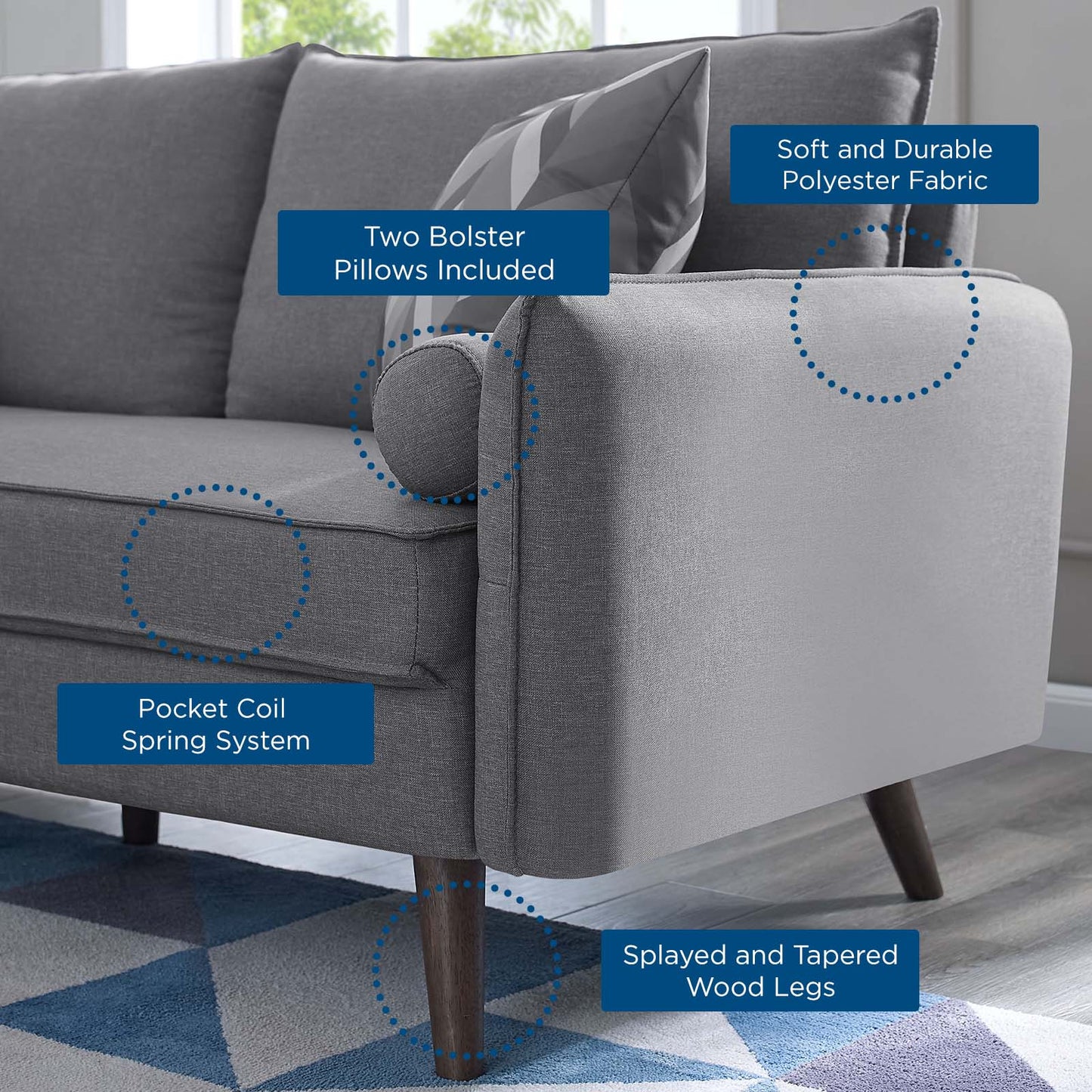 Revive Upholstered Fabric Sofa and Loveseat Set, Fabric, Light Grey Gray, 19136