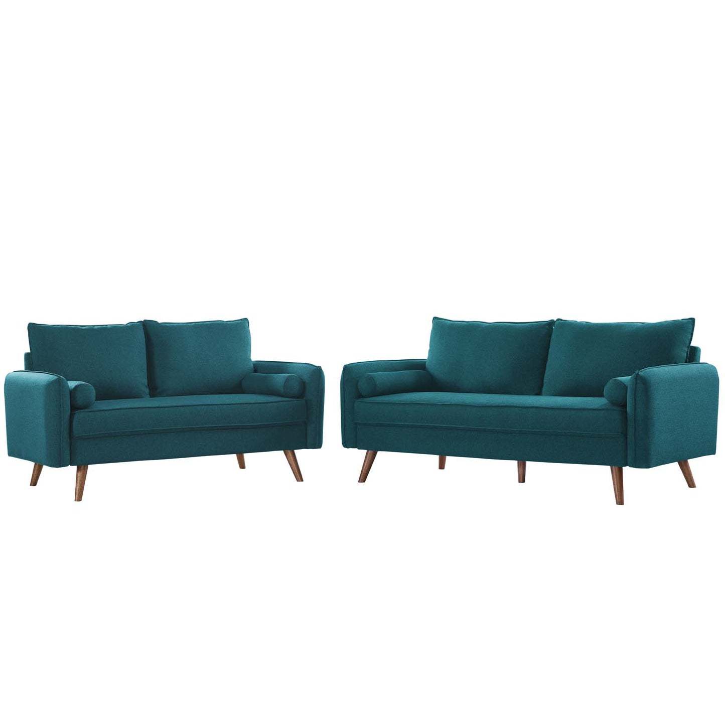 Revive Upholstered Fabric Sofa and Loveseat Set, Fabric, Teal Blue, 19137