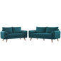 Revive Upholstered Fabric Sofa and Loveseat Set, Fabric, Teal Blue, 19137