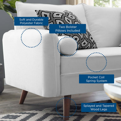 Revive Upholstered Fabric Sofa and Loveseat Set, Fabric, White, 19138