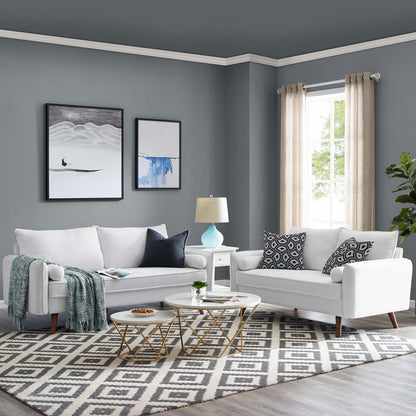 Revive Upholstered Fabric Sofa and Loveseat Set, Fabric, White, 19138