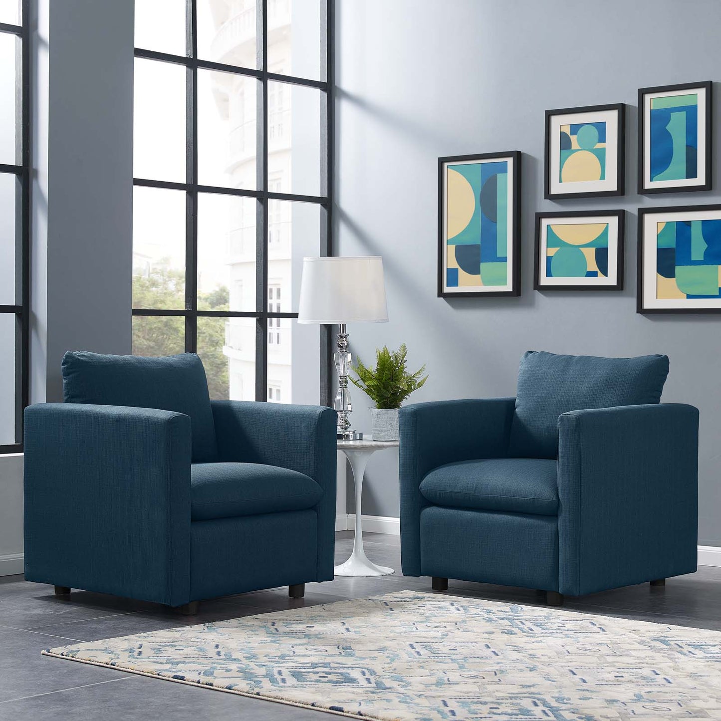 Activate Upholstered Fabric Armchair Set of 2, Fabric, Navy Blue, 19139