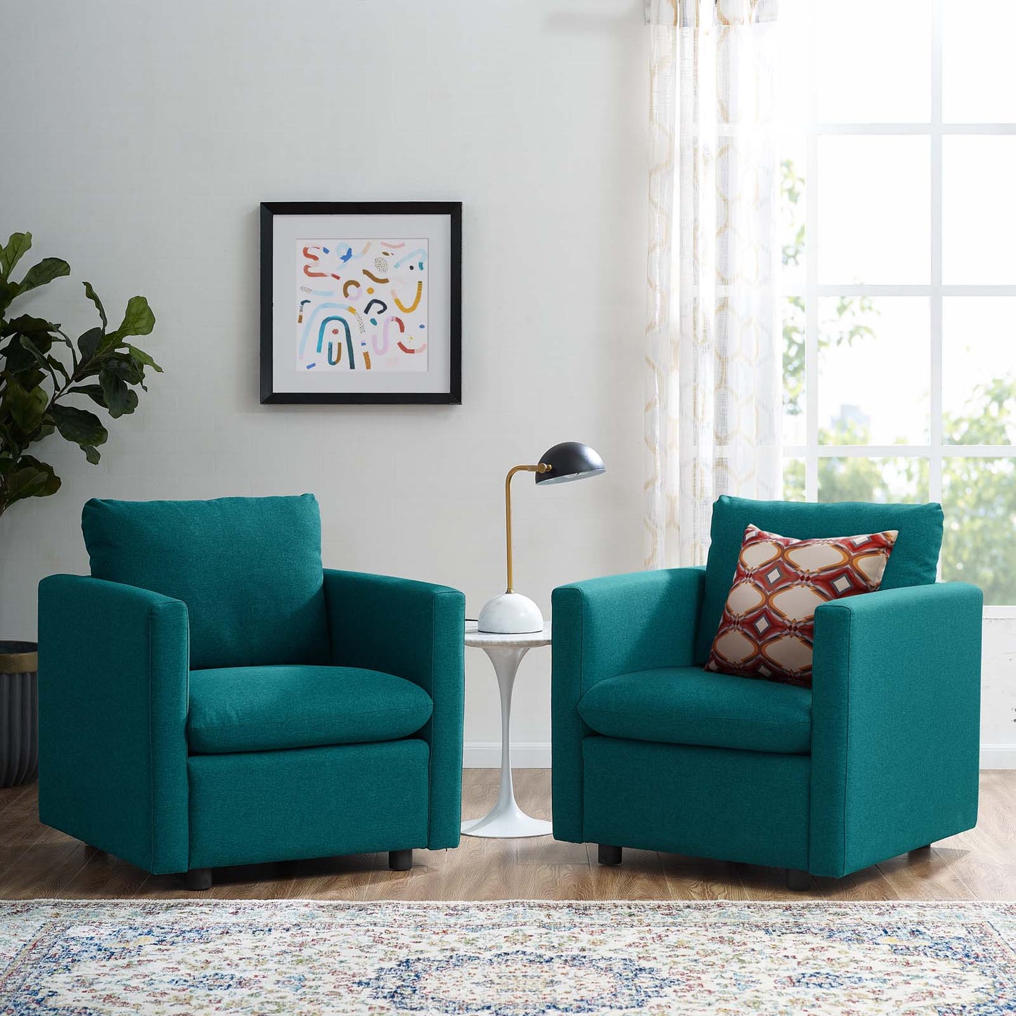 Activate Upholstered Fabric Armchair Set of 2, Fabric, Teal Blue, 19143