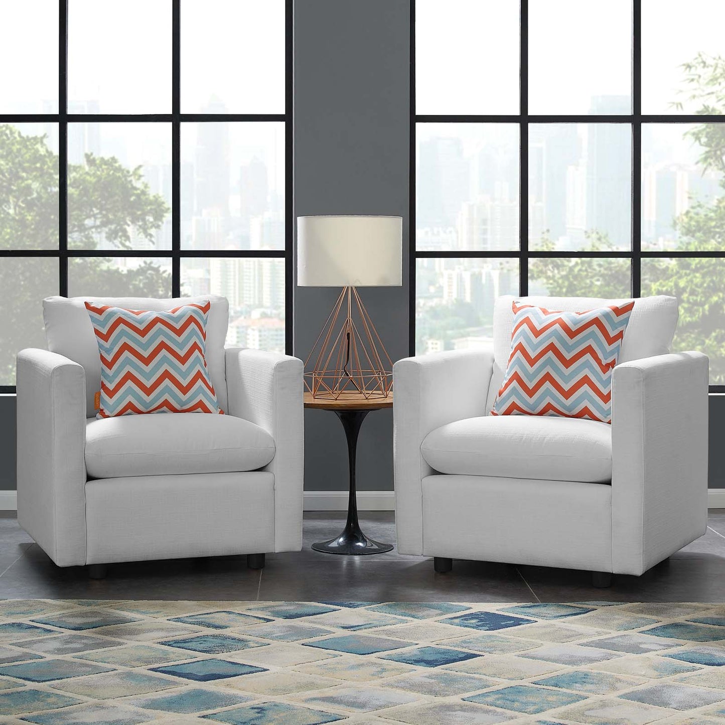Activate Upholstered Fabric Armchair Set of 2, Fabric, White, 19144