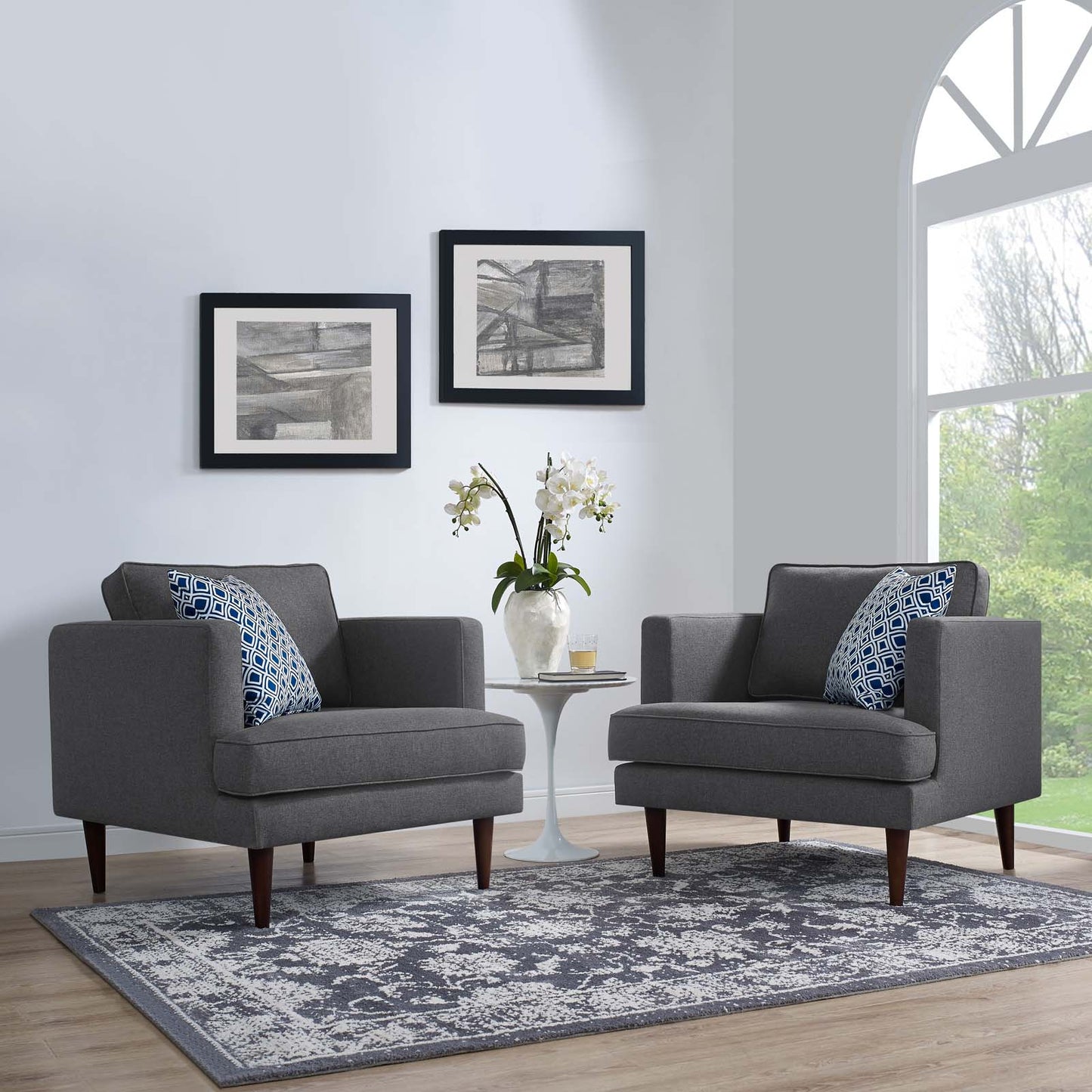 Agile Upholstered Fabric Armchair Set of 2, Fabric, Grey Gray, 19146