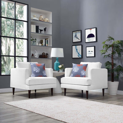 Agile Upholstered Fabric Armchair Set of 2, Fabric, White, 19148