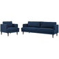 Agile Upholstered Fabric Sofa and Armchair Set, Fabric, Blue, 19149
