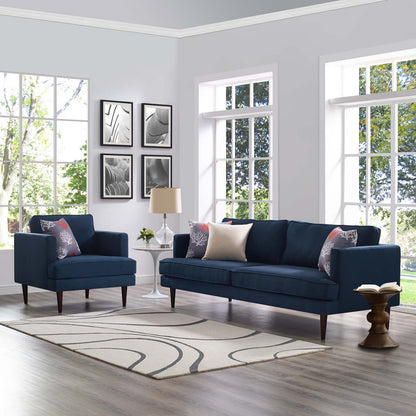 Agile Upholstered Fabric Sofa and Armchair Set, Fabric, Blue, 19149