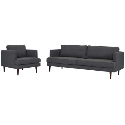Agile Upholstered Fabric Sofa and Armchair Set, Fabric, Grey Gray, 19150