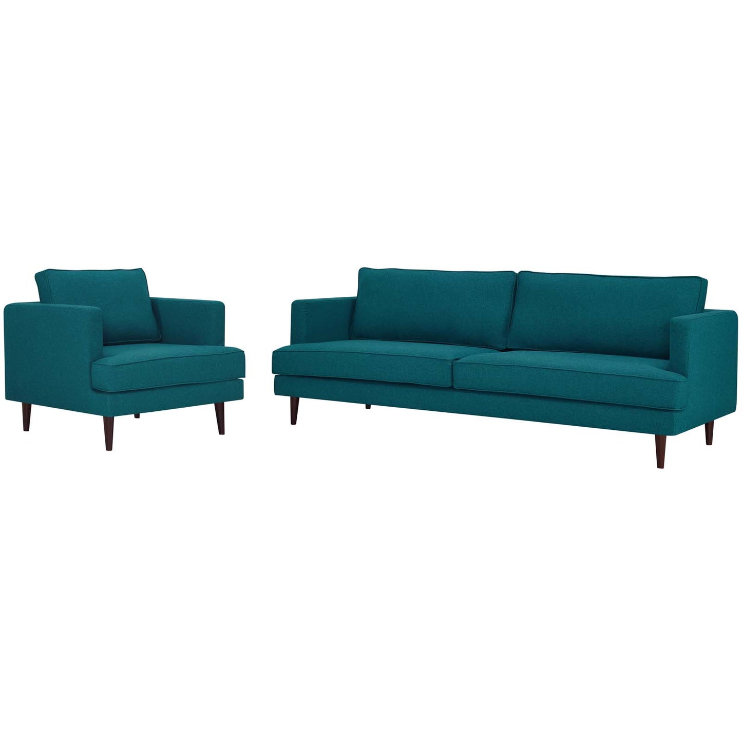 Agile Upholstered Fabric Sofa and Armchair Set, Fabric, Teal Blue, 19151