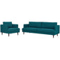Agile Upholstered Fabric Sofa and Armchair Set, Fabric, Teal Blue, 19151