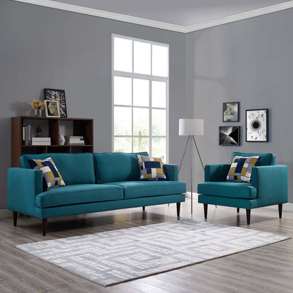 Agile Upholstered Fabric Sofa and Armchair Set, Fabric, Teal Blue, 19151