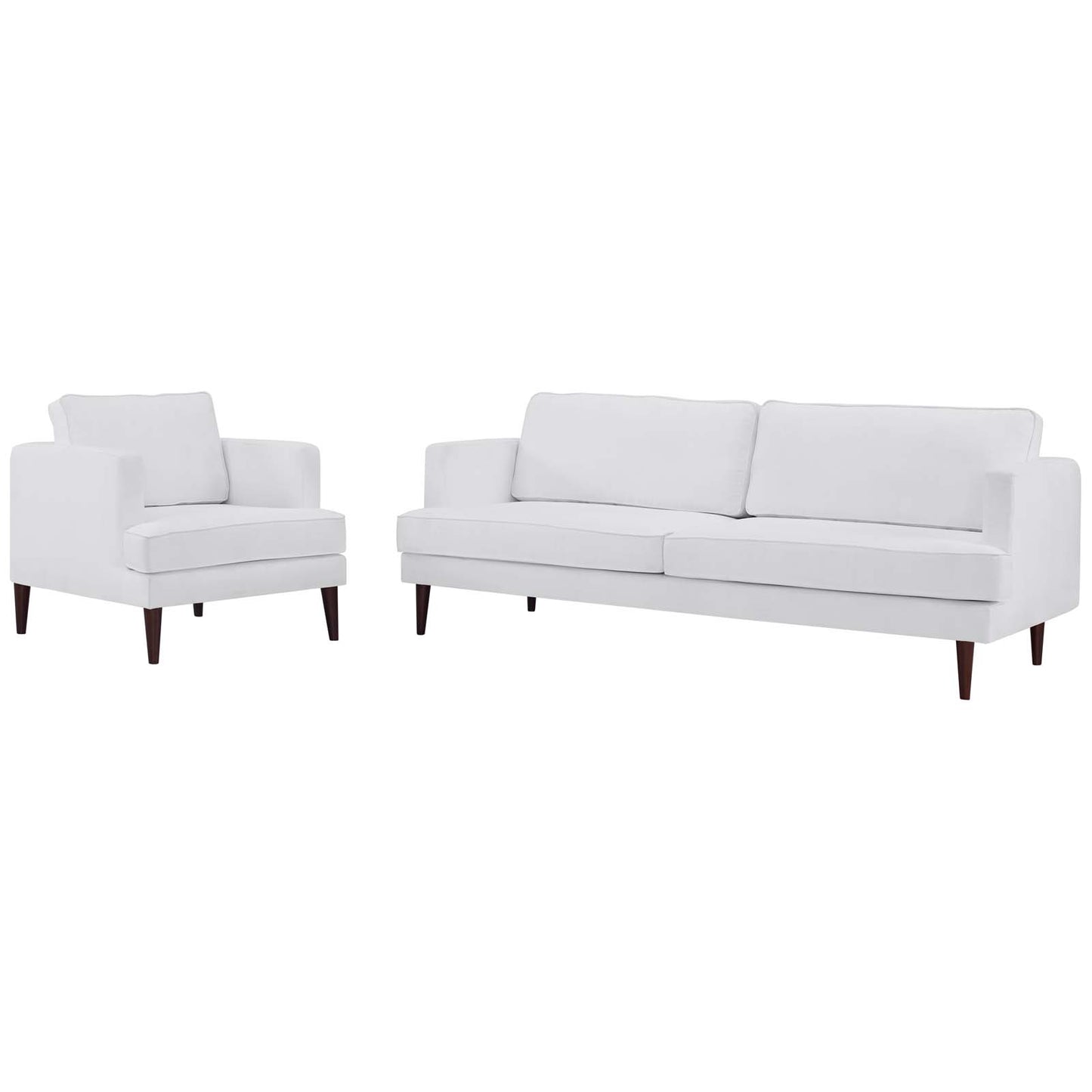 Agile Upholstered Fabric Sofa and Armchair Set, Fabric, White, 19152