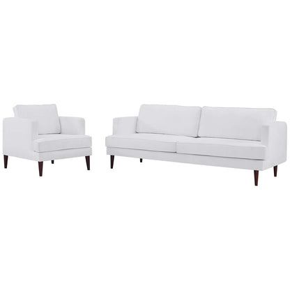 Agile Upholstered Fabric Sofa and Armchair Set, Fabric, White, 19152