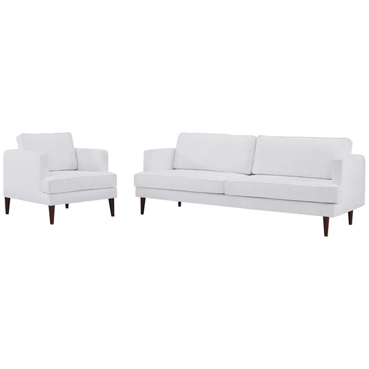 Agile Upholstered Fabric Sofa and Armchair Set, Fabric, White, 19152
