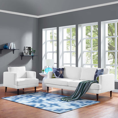 Agile Upholstered Fabric Sofa and Armchair Set, Fabric, White, 19152