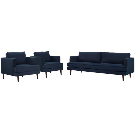 Agile 3 Piece Upholstered Fabric Set, Fabric, Blue, 19153