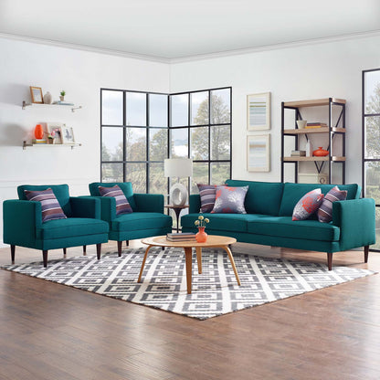 Agile 3 Piece Upholstered Fabric Set, Fabric, Teal Blue, 19155