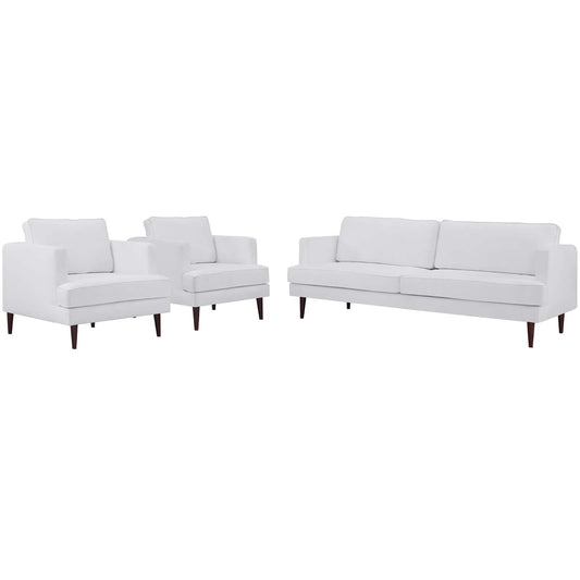 Agile 3 Piece Upholstered Fabric Set, Fabric, White, 19156