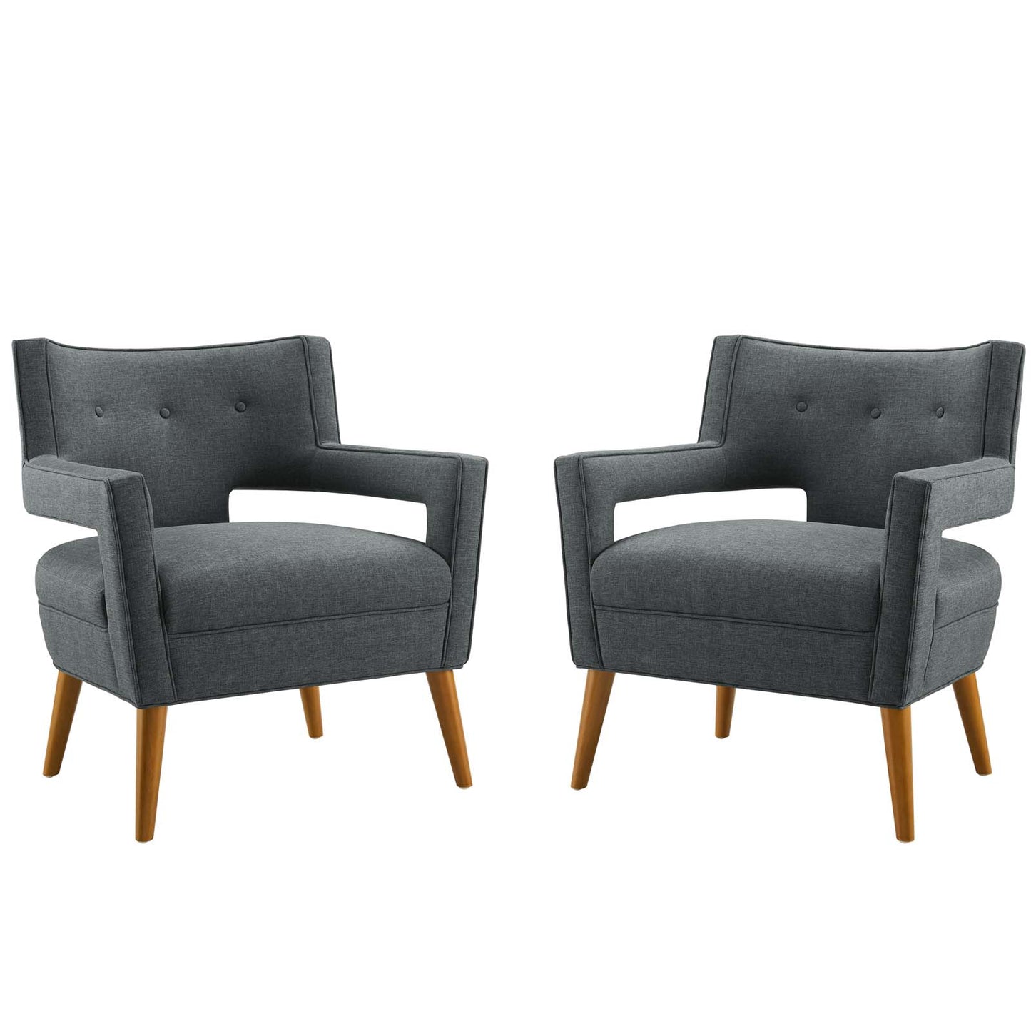 Sheer Upholstered Fabric Armchair Set of 2, Fabric, Grey Gray, 19158
