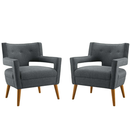 Sheer Upholstered Fabric Armchair Set of 2, Fabric, Grey Gray, 19158