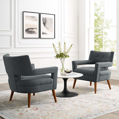 Sheer Upholstered Fabric Armchair Set of 2, Fabric, Grey Gray, 19158