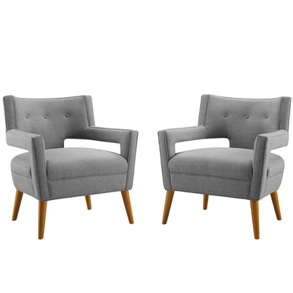 Sheer Upholstered Fabric Armchair Set of 2, Fabric, Light Grey Gray, 19159
