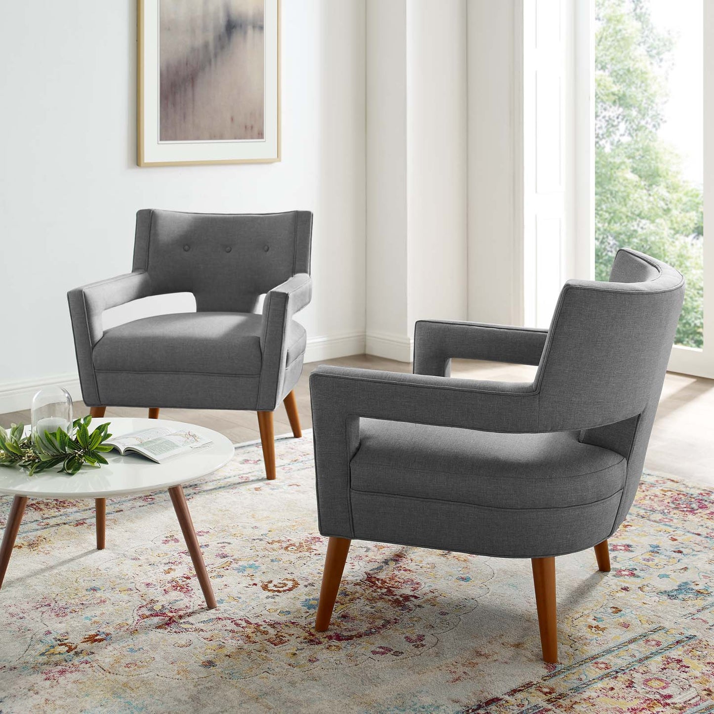 Sheer Upholstered Fabric Armchair Set of 2, Fabric, Light Grey Gray, 19159