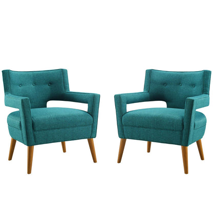 Sheer Upholstered Fabric Armchair Set of 2, Fabric, Teal Blue, 19161
