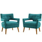 Sheer Upholstered Fabric Armchair Set of 2, Fabric, Teal Blue, 19161