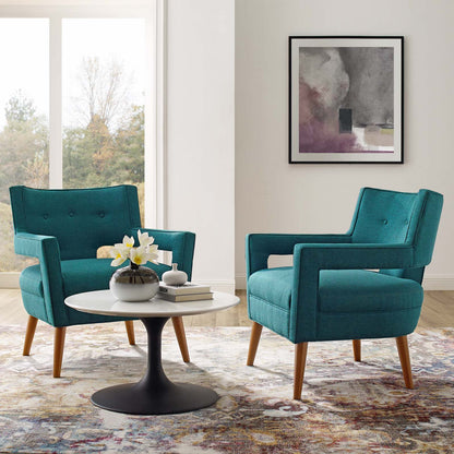 Sheer Upholstered Fabric Armchair Set of 2, Fabric, Teal Blue, 19161
