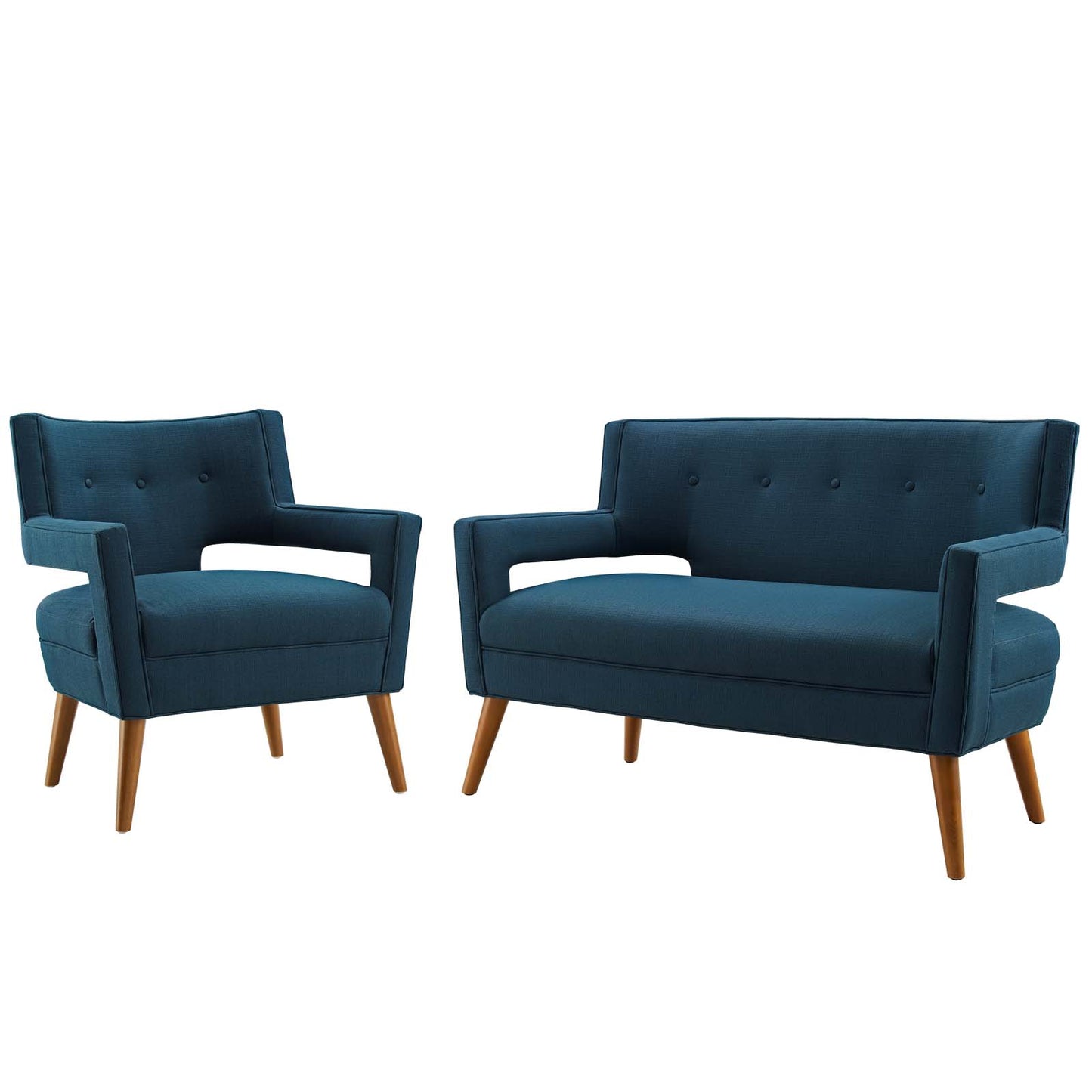 Sheer Upholstered Fabric Loveseat and Armchair Set, Fabric, Navy Blue, 19162
