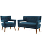 Sheer Upholstered Fabric Loveseat and Armchair Set, Fabric, Navy Blue, 19162