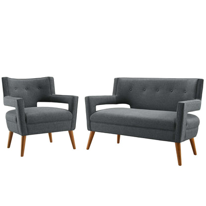 Sheer Upholstered Fabric Loveseat and Armchair Set, Fabric, Grey Gray, 19163