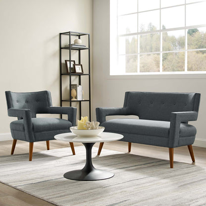 Sheer Upholstered Fabric Loveseat and Armchair Set, Fabric, Grey Gray, 19163