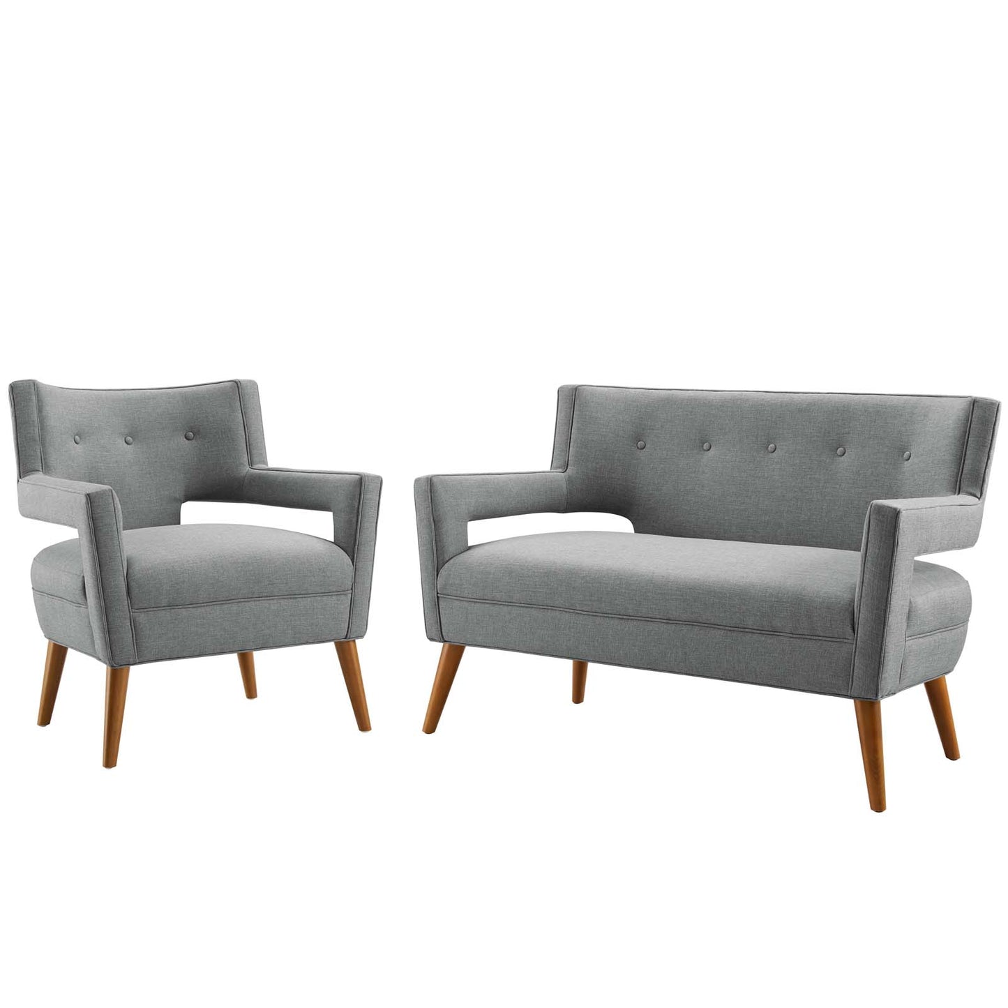 Sheer Upholstered Fabric Loveseat and Armchair Set, Fabric, Light Grey Gray, 19164
