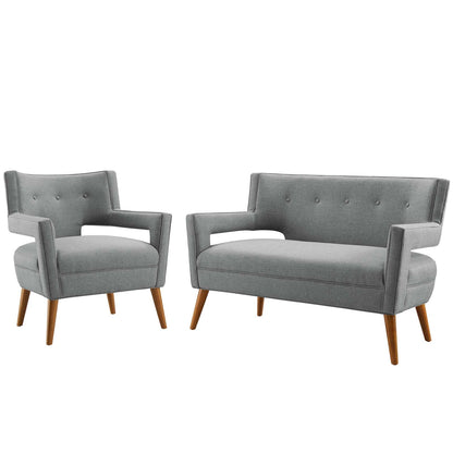 Sheer Upholstered Fabric Loveseat and Armchair Set, Fabric, Light Grey Gray, 19164