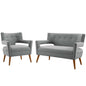 Sheer Upholstered Fabric Loveseat and Armchair Set, Fabric, Light Grey Gray, 19164