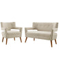Sheer Upholstered Fabric Loveseat and Armchair Set, Fabric, Beige, 19165