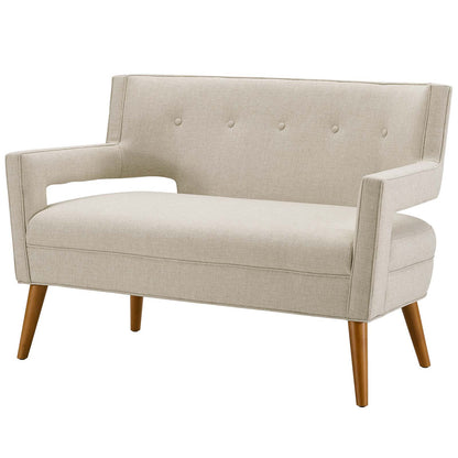 Sheer Upholstered Fabric Loveseat and Armchair Set, Fabric, Beige, 19165