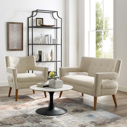 Sheer Upholstered Fabric Loveseat and Armchair Set, Fabric, Beige, 19165