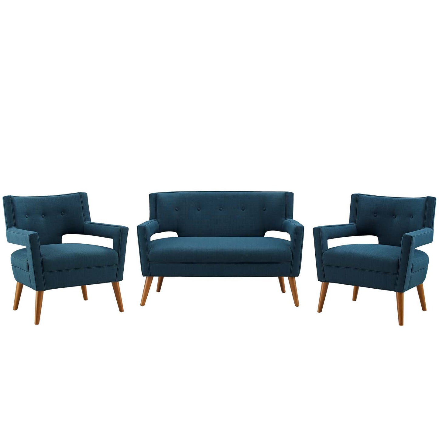 Sheer 3 Piece Upholstered Fabric Set, Fabric, Navy Blue, 19167