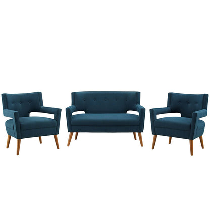 Sheer 3 Piece Upholstered Fabric Set, Fabric, Navy Blue, 19167