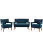 Sheer 3 Piece Upholstered Fabric Set, Fabric, Navy Blue, 19167