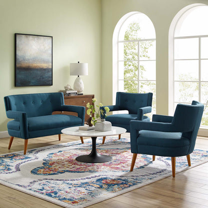 Sheer 3 Piece Upholstered Fabric Set, Fabric, Navy Blue, 19167