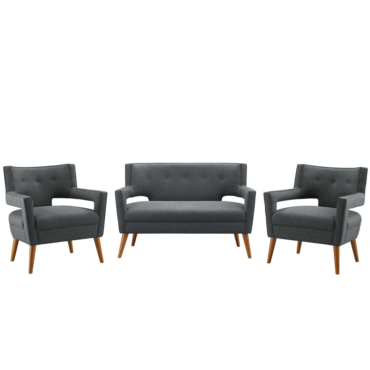 Sheer 3 Piece Upholstered Fabric Set, Fabric, Grey Gray, 19168