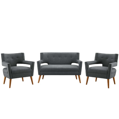 Sheer 3 Piece Upholstered Fabric Set, Fabric, Grey Gray, 19168