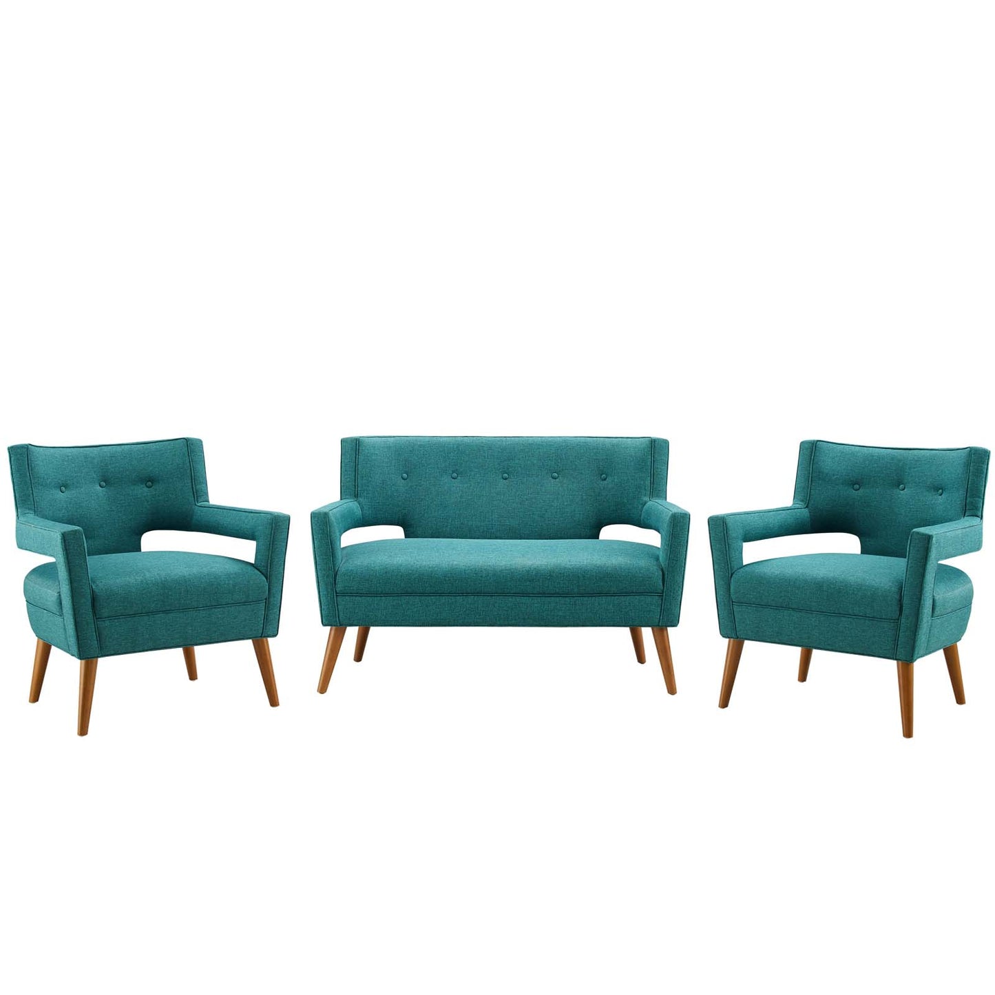 Sheer 3 Piece Upholstered Fabric Set, Fabric, Teal Blue, 19171