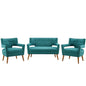 Sheer 3 Piece Upholstered Fabric Set, Fabric, Teal Blue, 19171