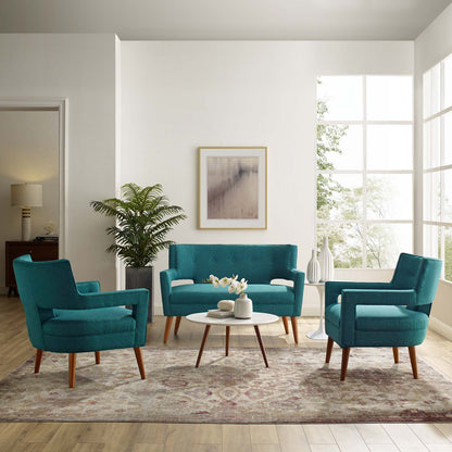 Sheer 3 Piece Upholstered Fabric Set, Fabric, Teal Blue, 19171